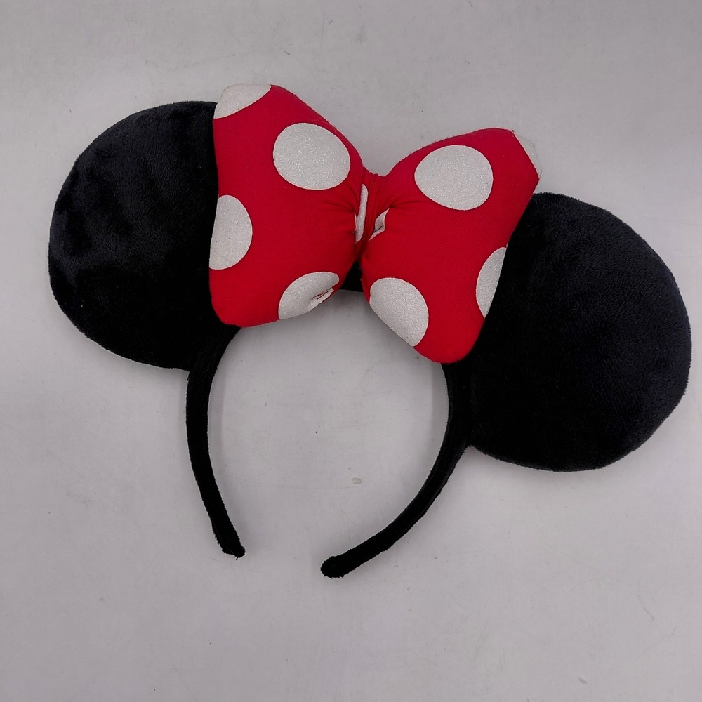 Disney Minnie Mouse Ear Headband Red Polka Dot Glitter Bow Halloween costume